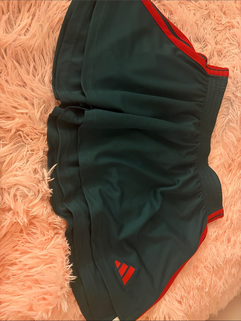 adidas Green Athletic Shorts with Red Trim